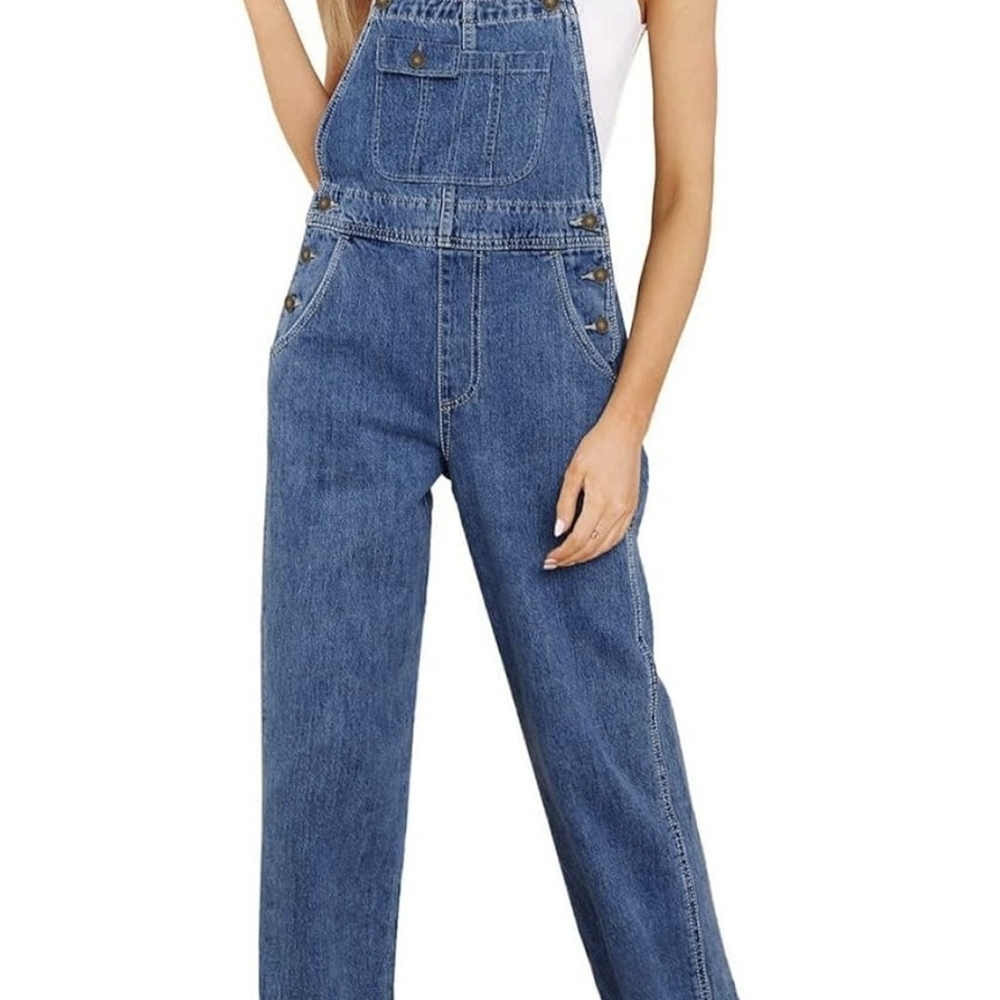 Classic Blue Denim Women's Jean Overalls with Bib Pocket